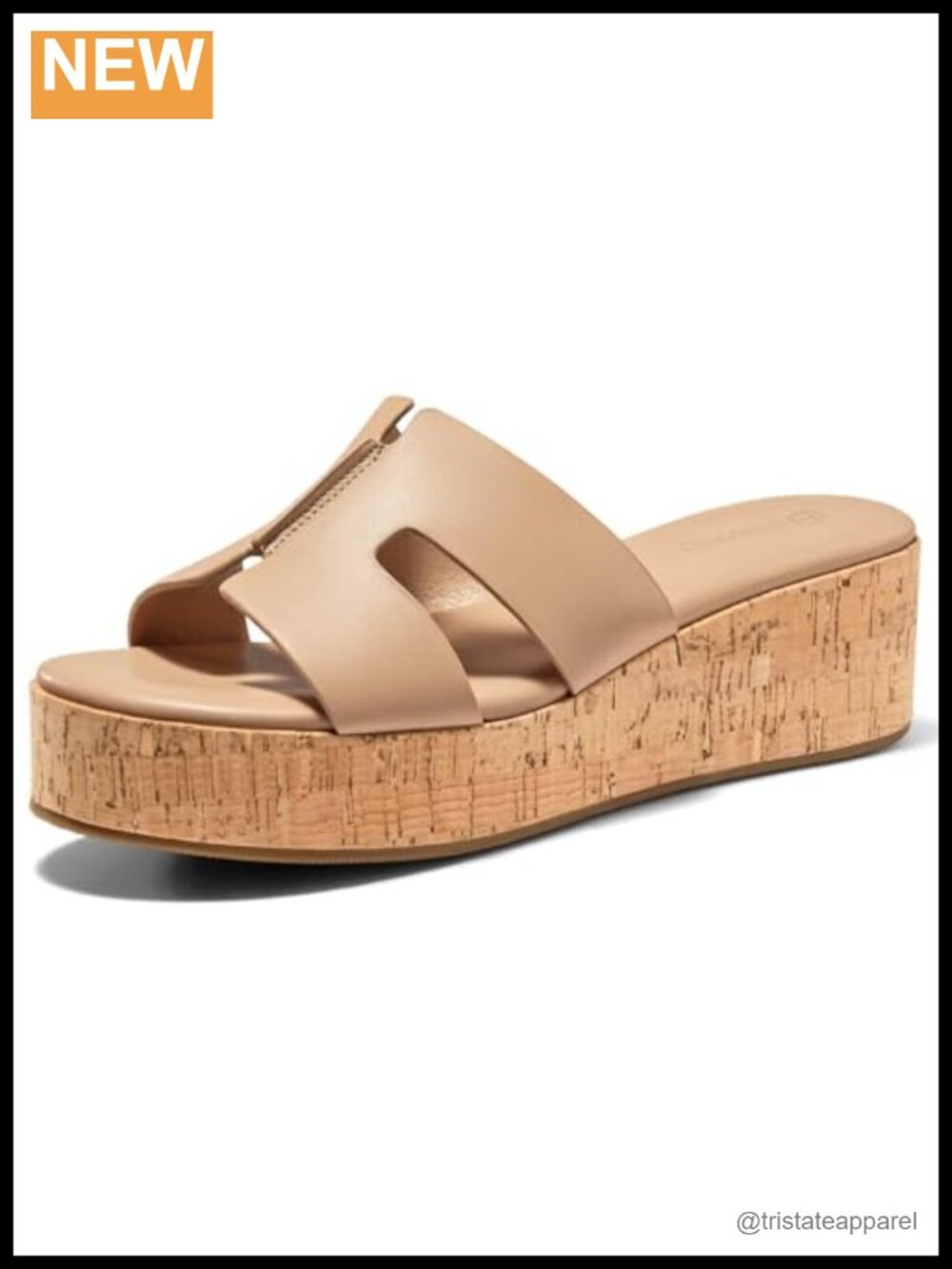 Coutgo Womens Platform Wedge Sandals Faux Leather Cork Slip On Open Toe Slides